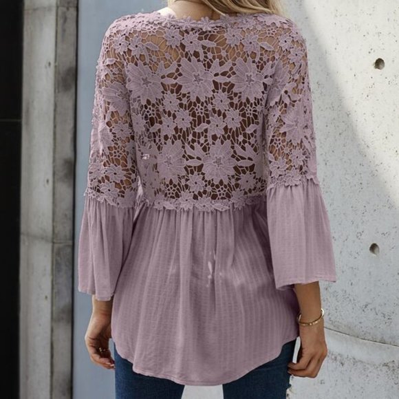 Classic Floral Embroidered Crochet Lace Button Dow - Picture 2 of 4